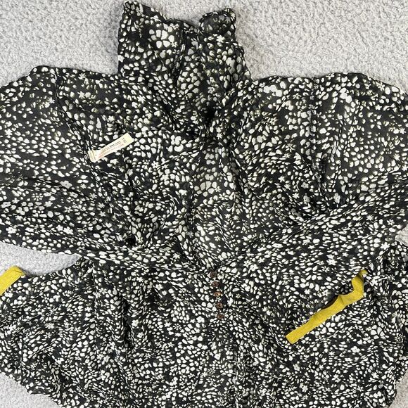 Intimately Free People Top Womens L Black Floral Sheer Button Long Sleeve Drapey - Picture 6 of 13